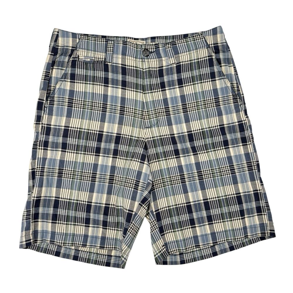 LL Bean Shorts‎ Mens Size 32 Blue Green Plaid Casual Flat Front 11” Inseam